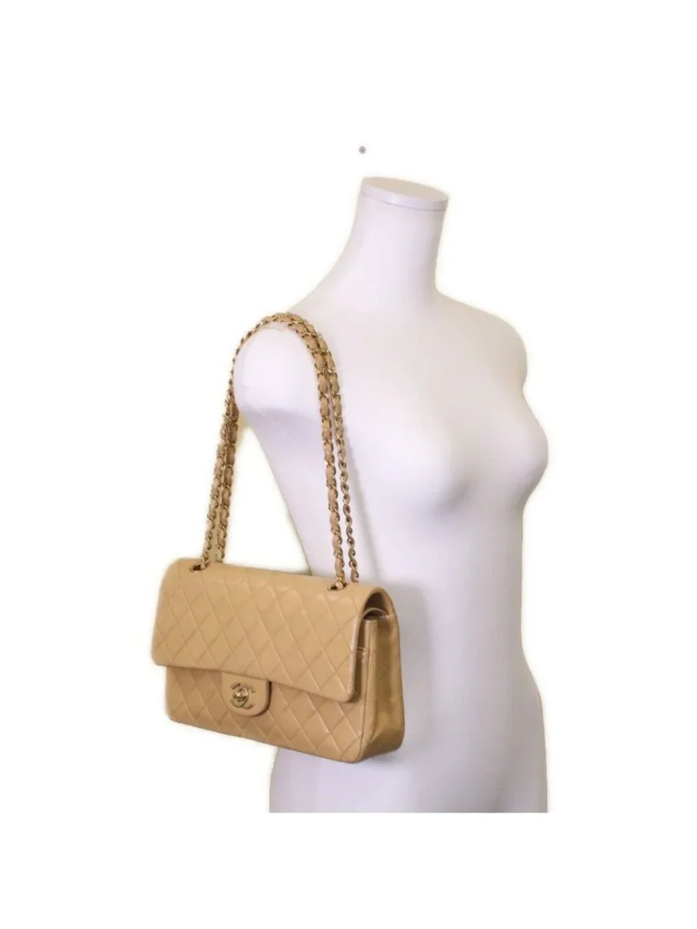 Chanel Beige Lamb Gold Quilted 25 Shoulder Bag